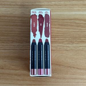 NUDESTIX 3 Piece Mini Lip Set With Sharpener In Metal Box Purity, Sin, Pulse NEW